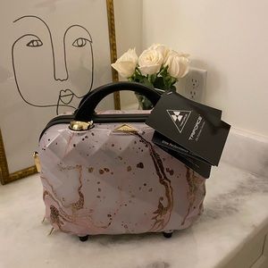 Triforce Hardside Beauty Case with Interior Panels Rose Gold Marble